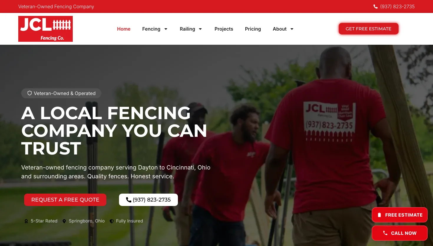 JCL Fencing Company website screenshot