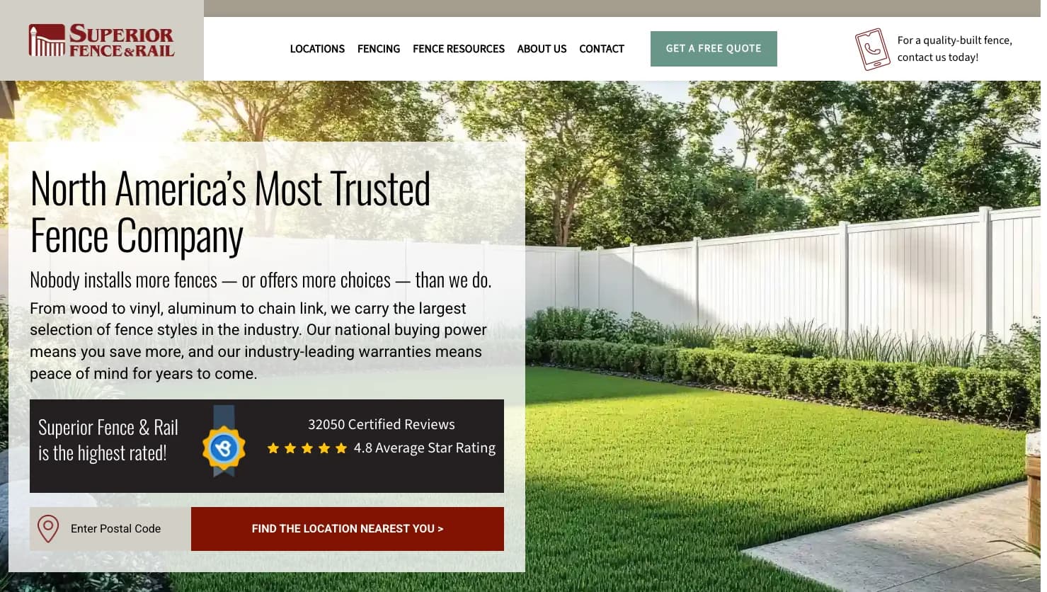 Superior Fence & Rail website screenshot