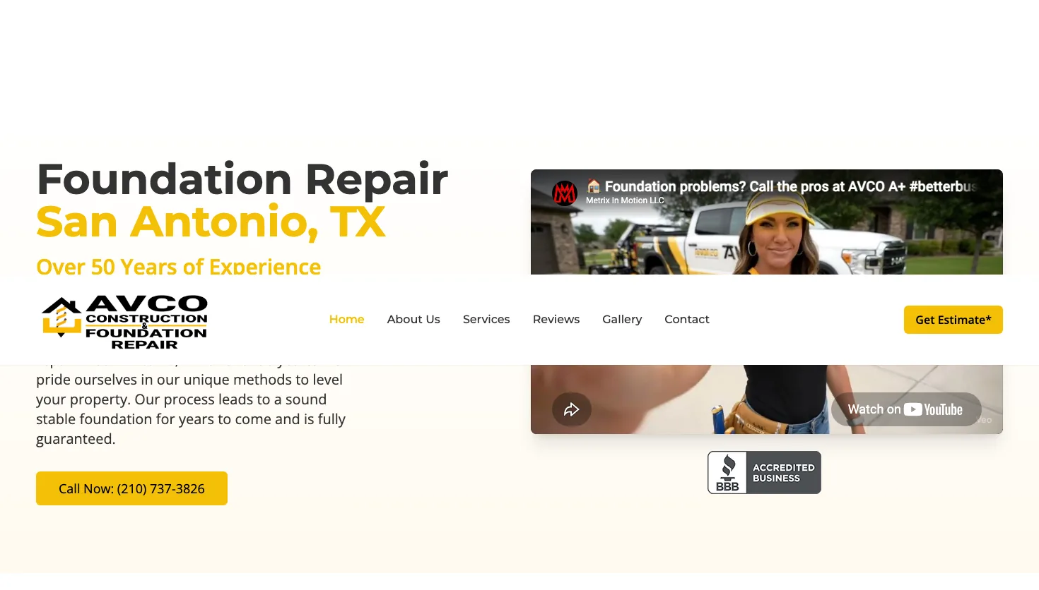 AVCO Construction & Foundation website screenshot