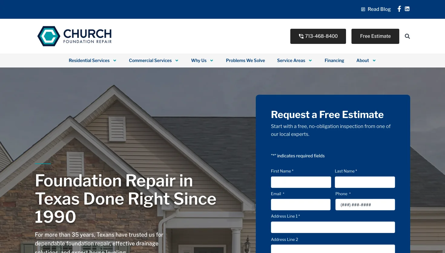 Church Foundation Repair website screenshot