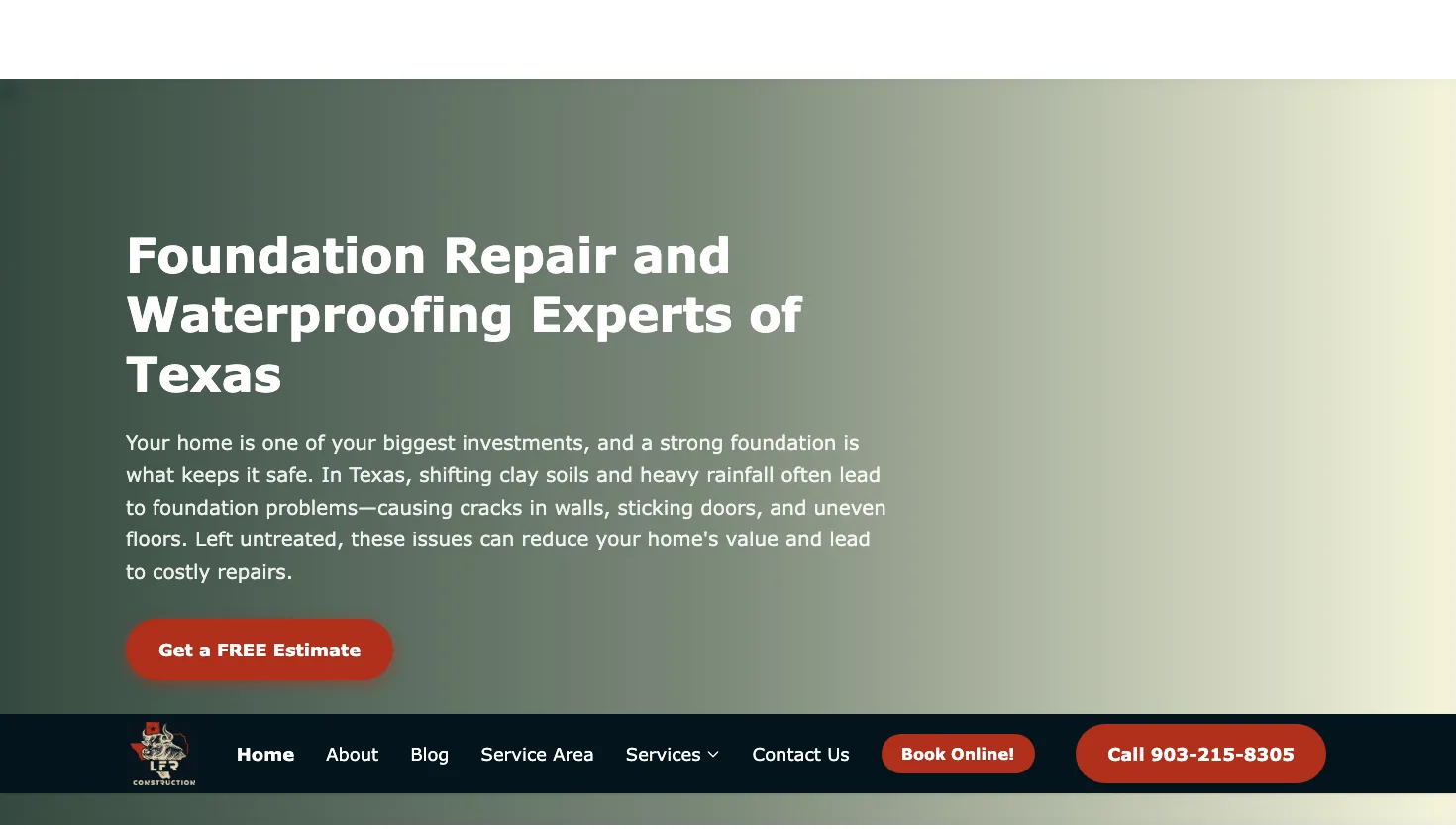 LFR Construction website screenshot