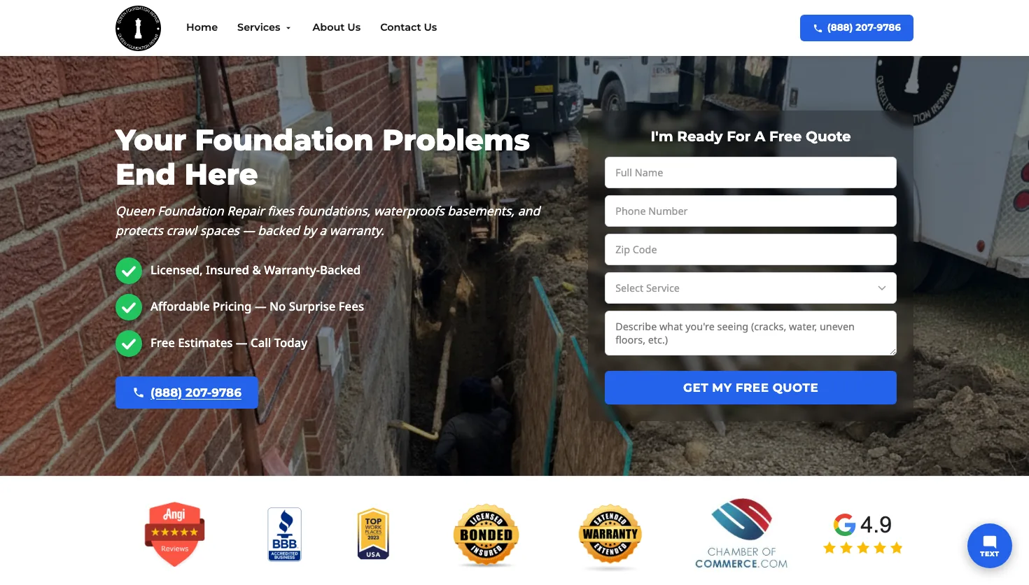 Queen Foundation Repair website screenshot