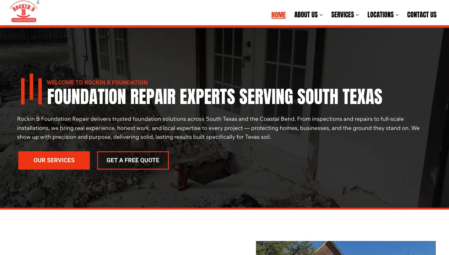 Rockin B Foundation Repair website screenshot