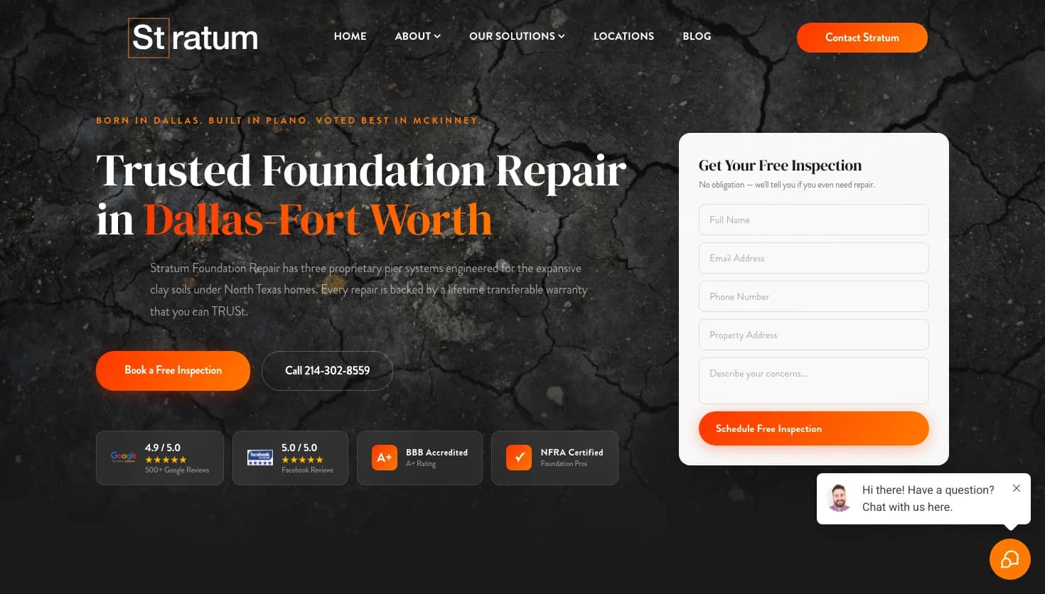 Stratum Foundation Repair website screenshot