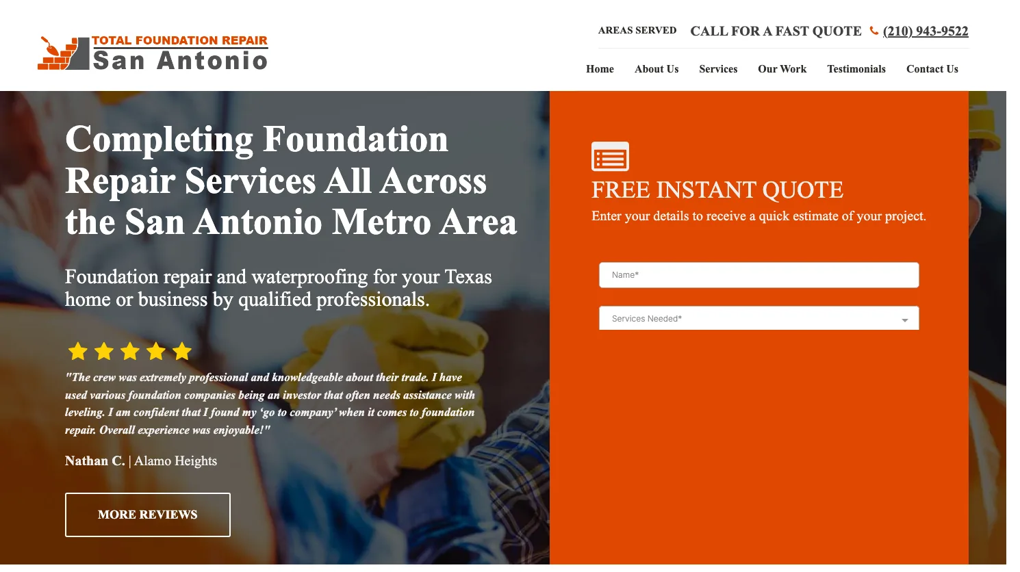 Total Foundation Repair San Antonio website screenshot