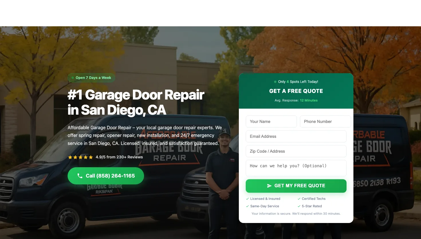 Affordable Garage Door Repair website screenshot
