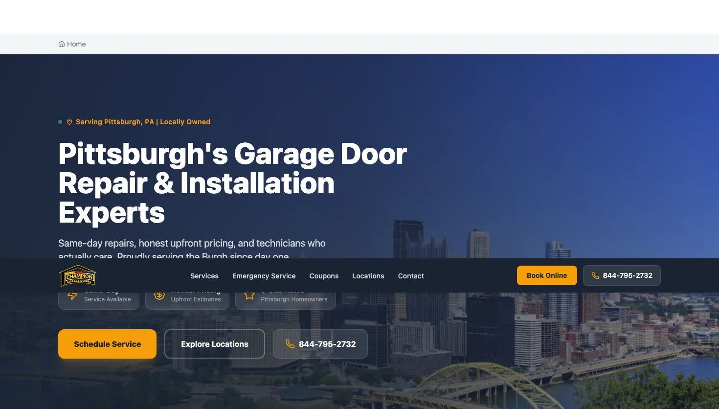 Champion Garage Doors website screenshot
