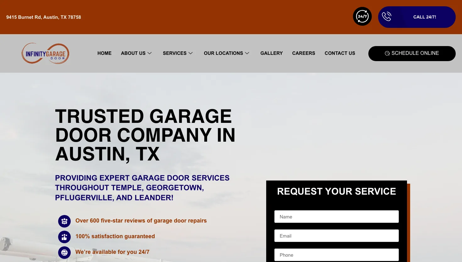 Infinity Garage Door Repair website screenshot
