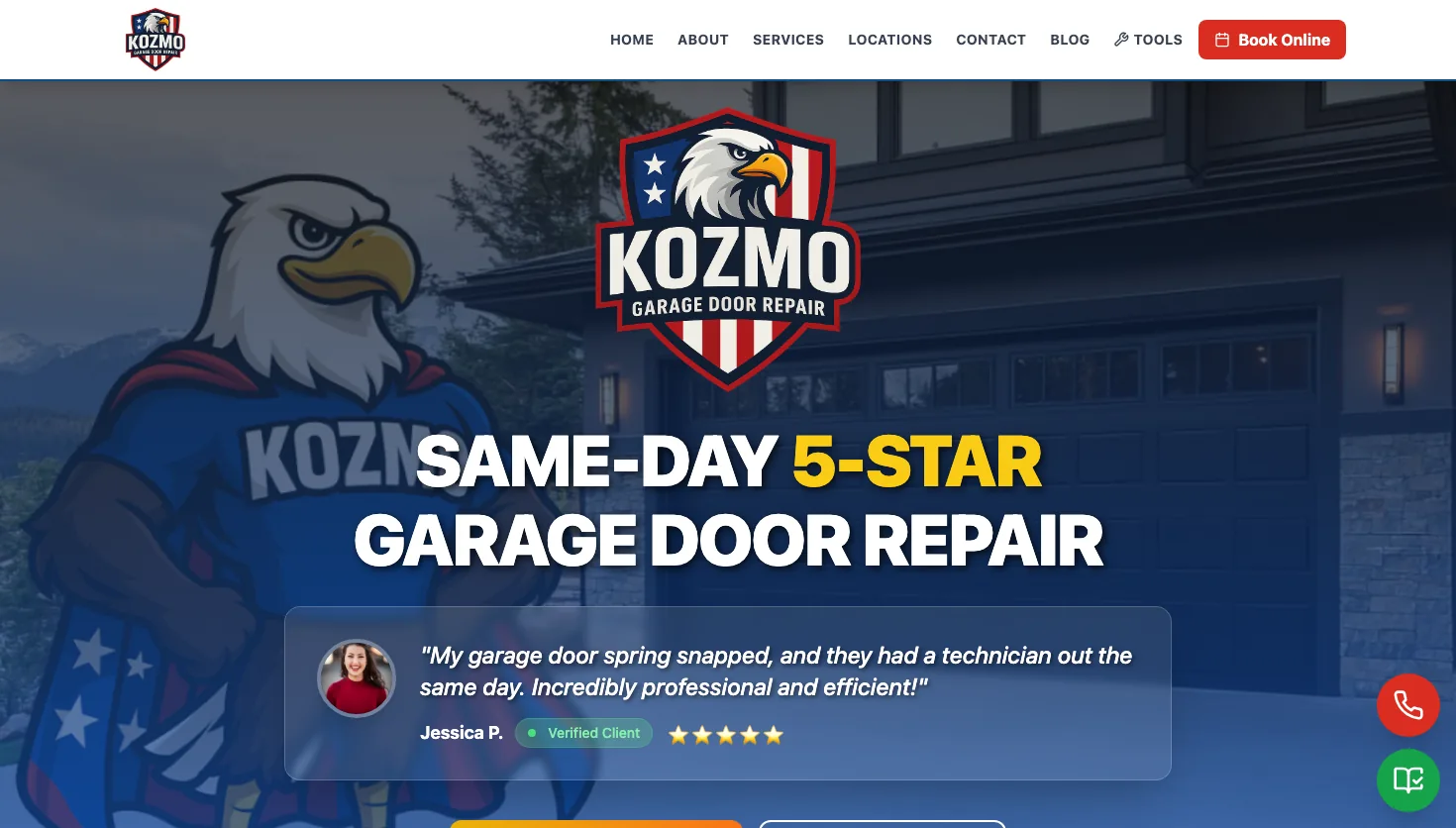 Kozmo Garage Door Repair website screenshot