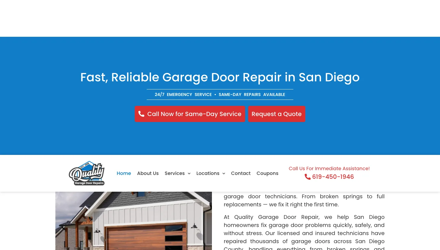 Quality Garage Door Repairs website screenshot