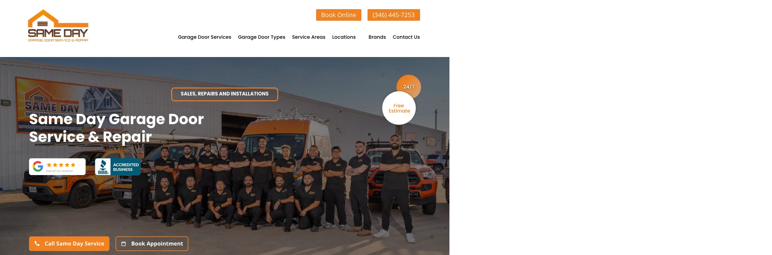 Same Day Garage Door Service & Repair website screenshot