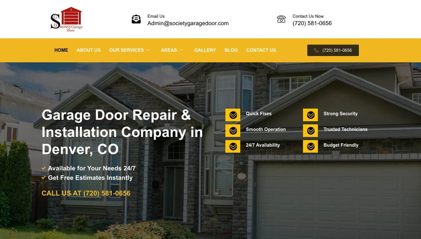 Society Garage Door Repair website screenshot