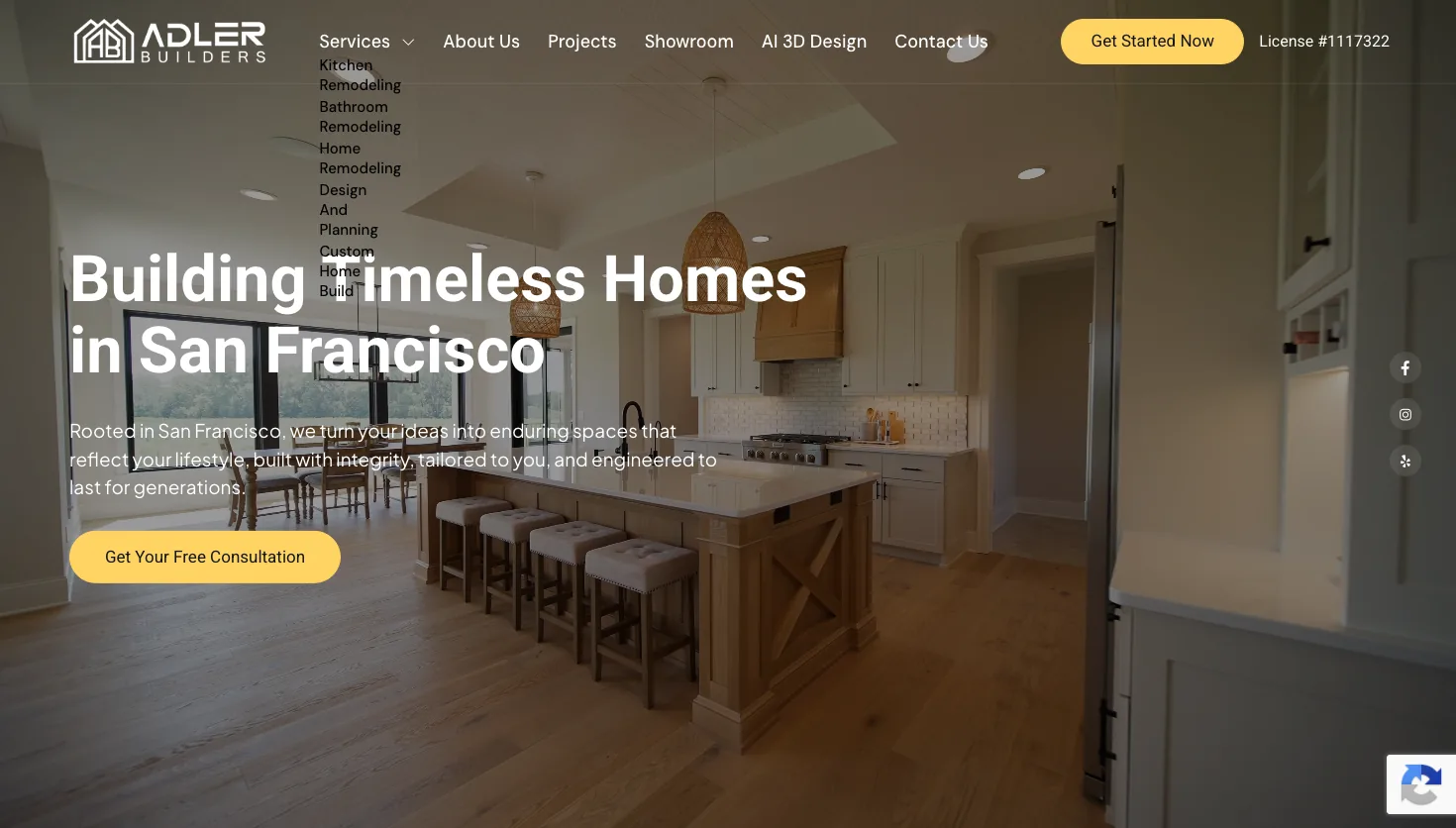 Adler Builders website screenshot