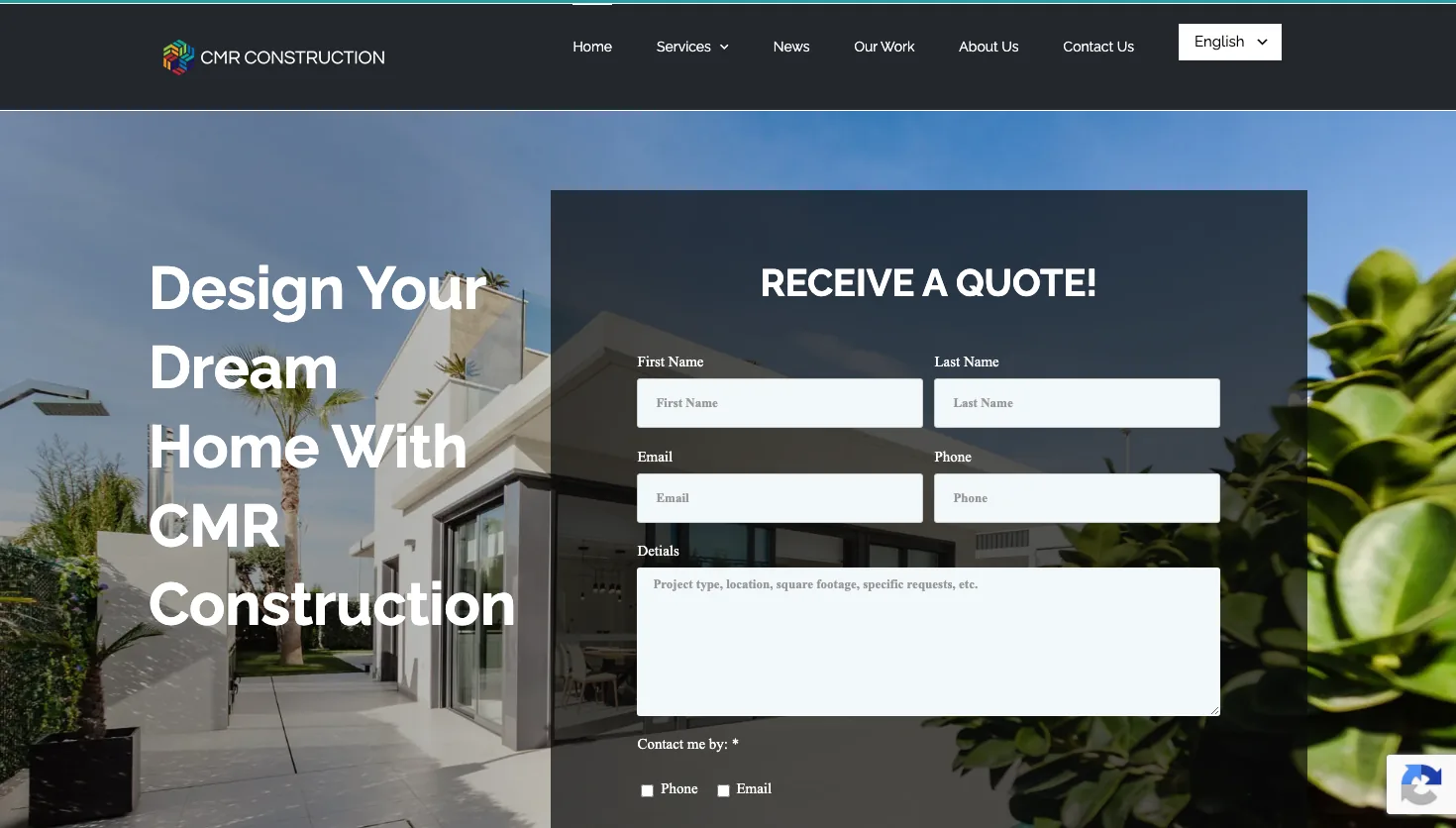 CMR Construction Group website screenshot