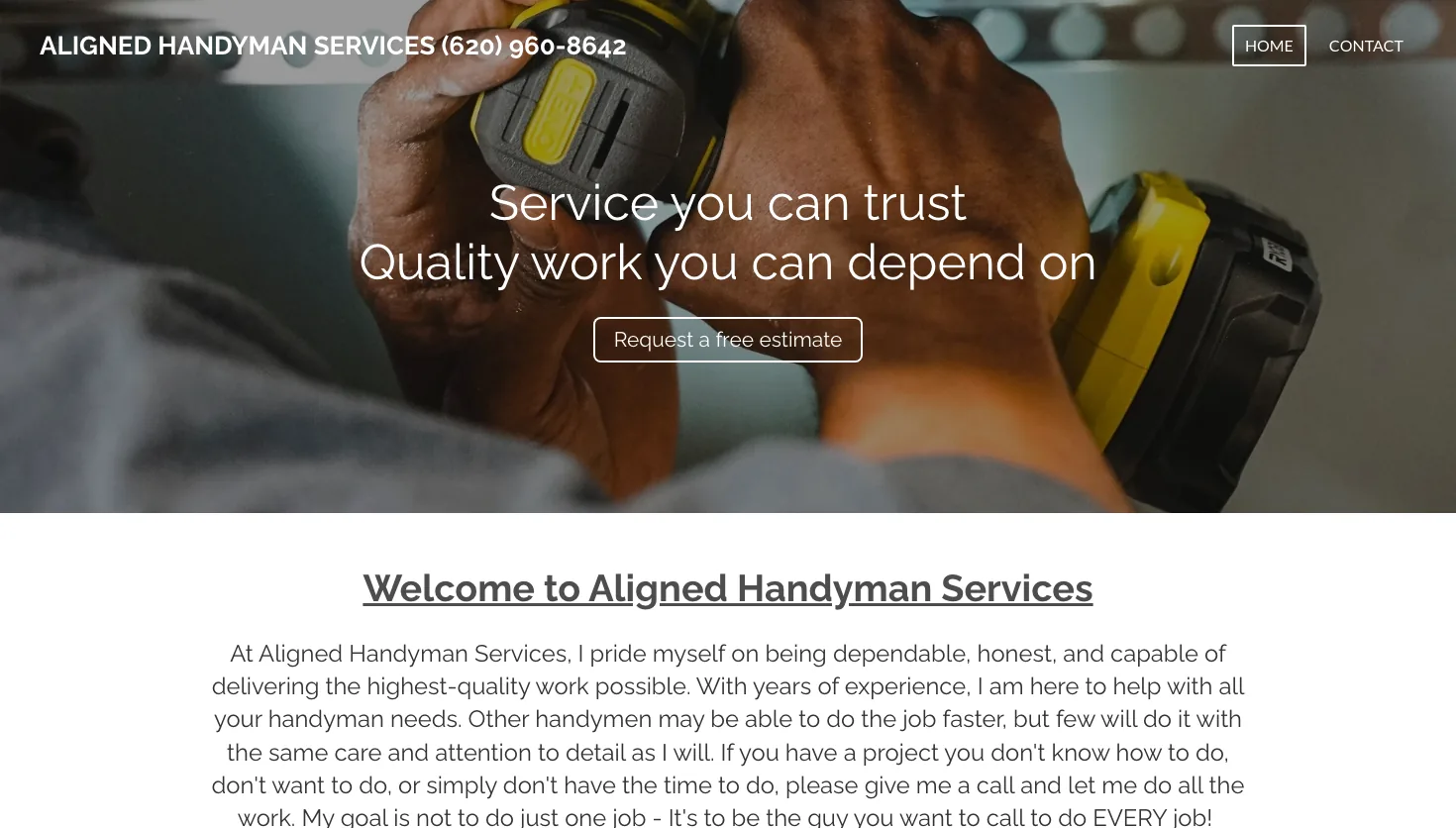 Aligned Handyman Services website screenshot