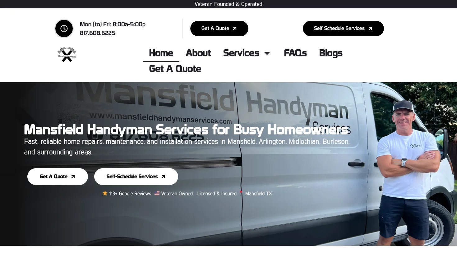 Mansfield Handyman Services website screenshot