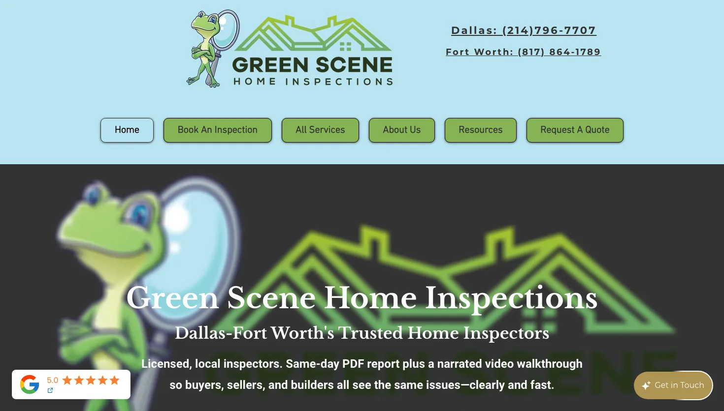Green Scene Home Inspections website screenshot