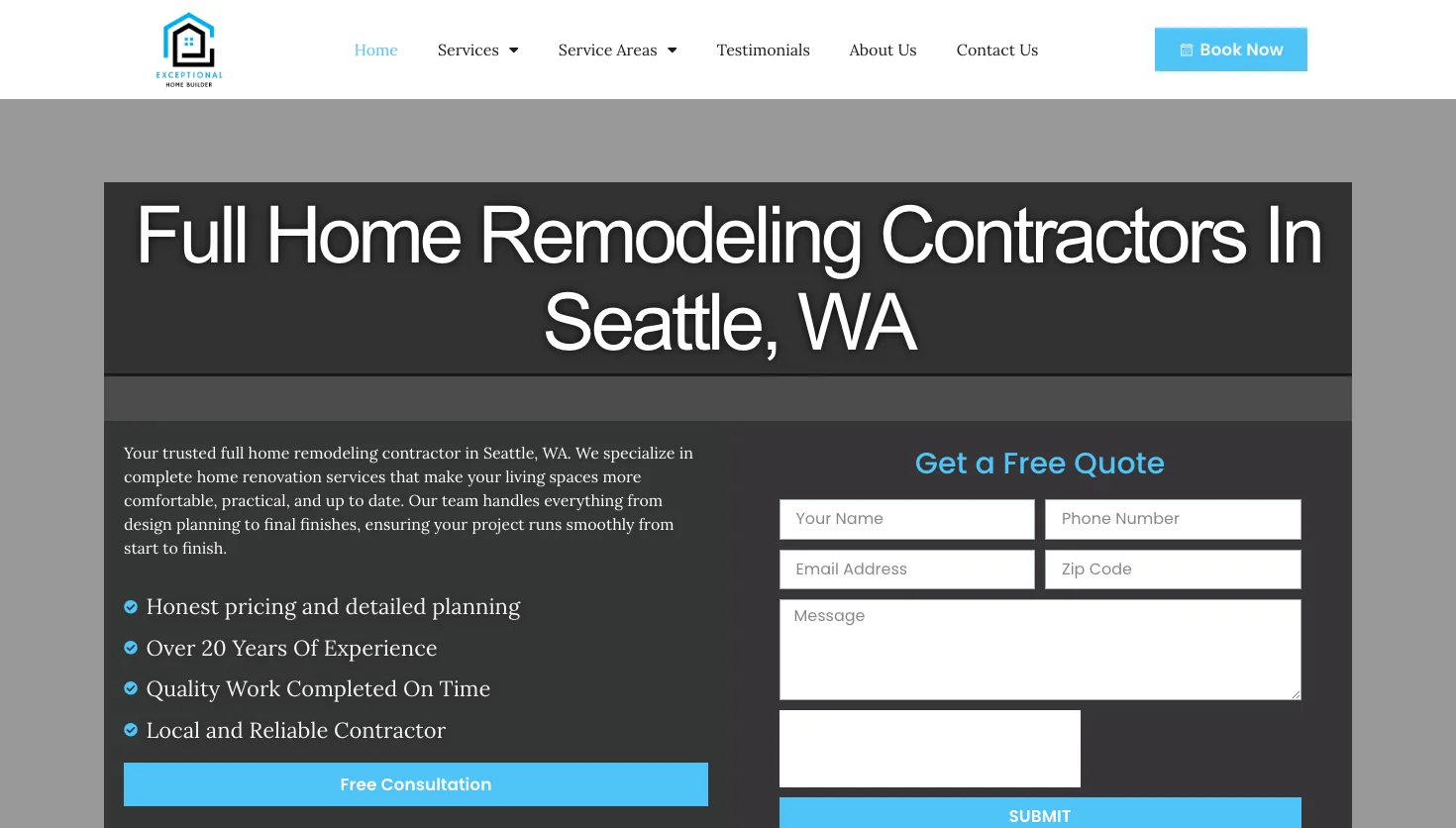 Exceptional Home Builders website screenshot