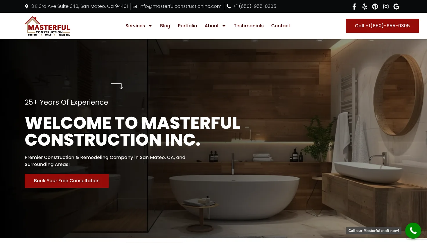 Masterful Construction website screenshot