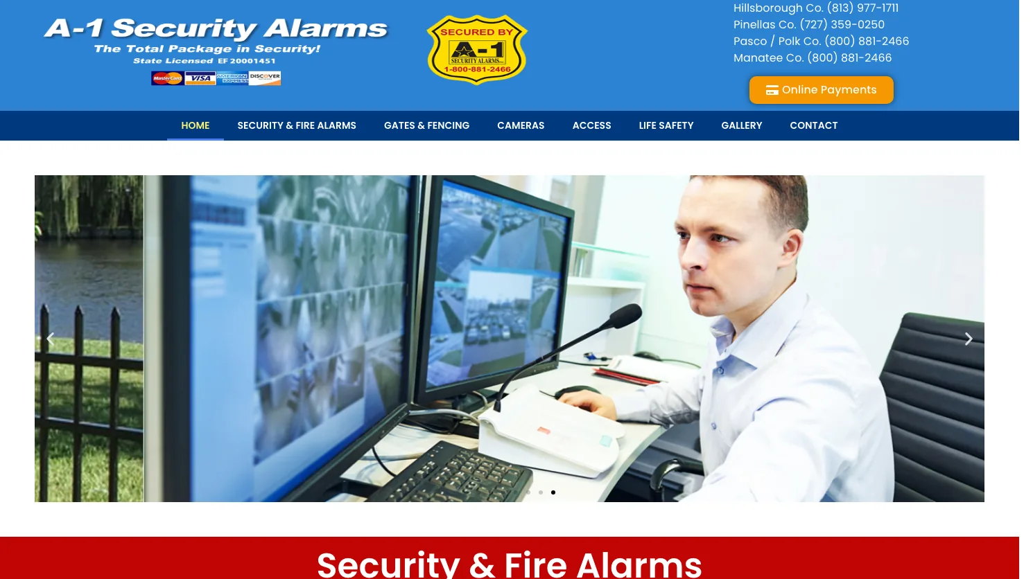 A-1 Security Alarms, Inc. website screenshot