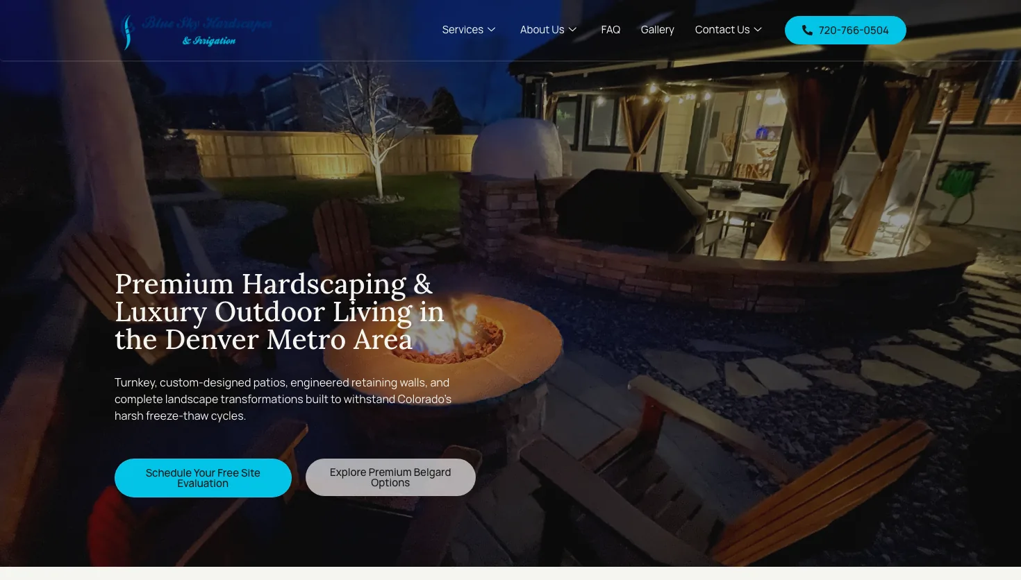 Blue Sky Hardscapes & Irrigation website screenshot