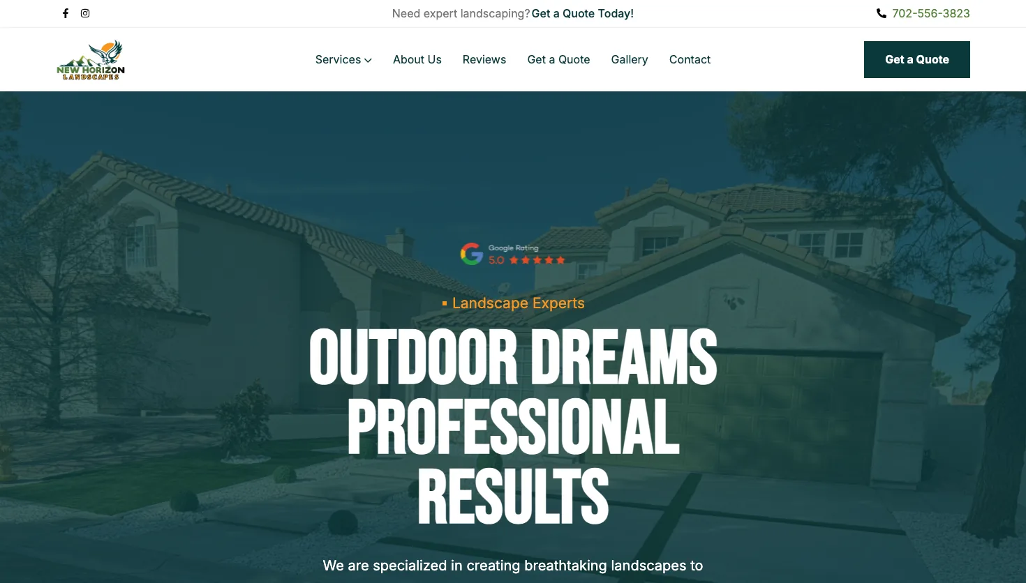 New horizon landscapes website screenshot