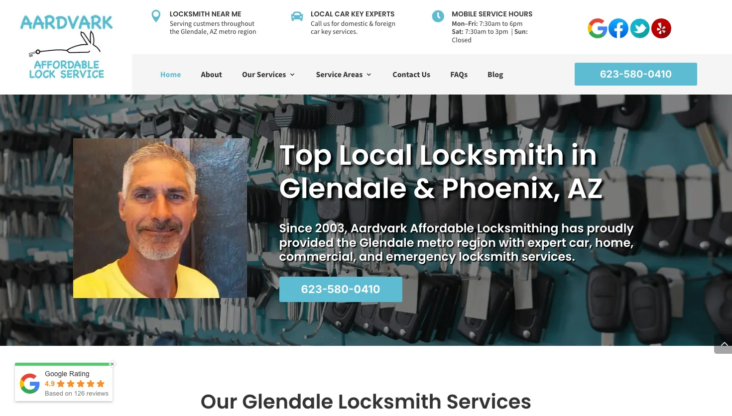 Aardvark Affordable Locksmithing website screenshot