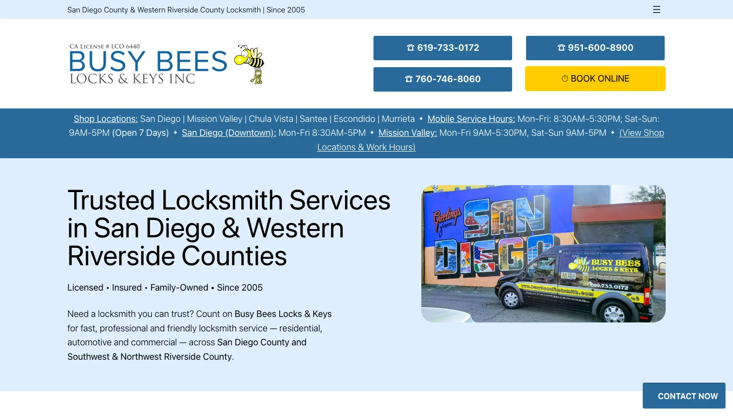Busy Bees Locks & Keys Locksmith website screenshot