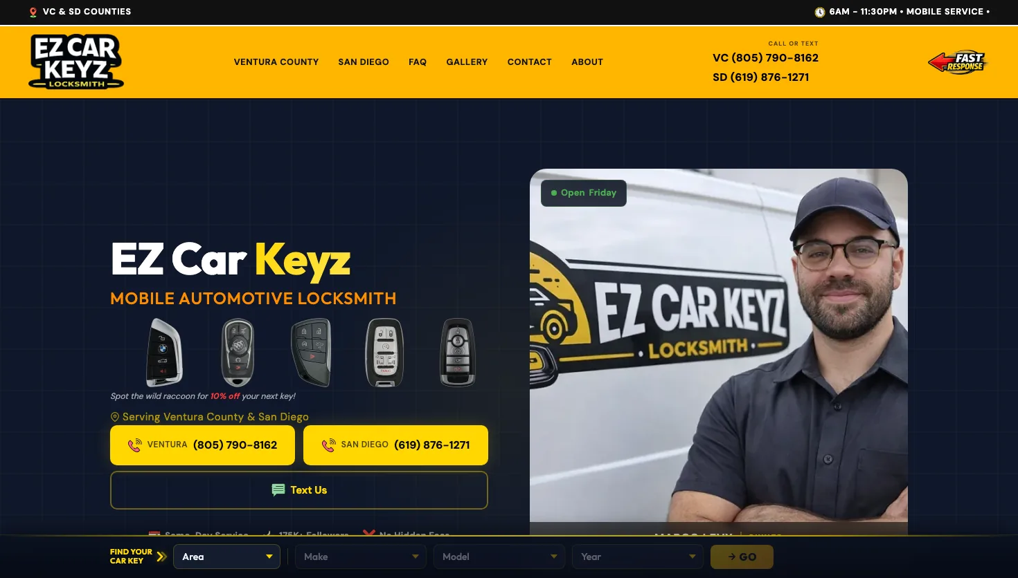 EZ Car Keyz San Diego website screenshot