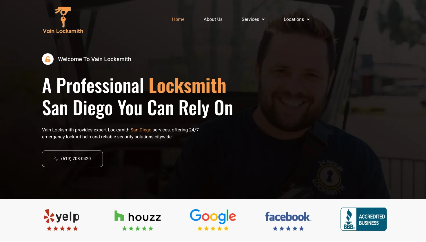 Vain Locksmith website screenshot