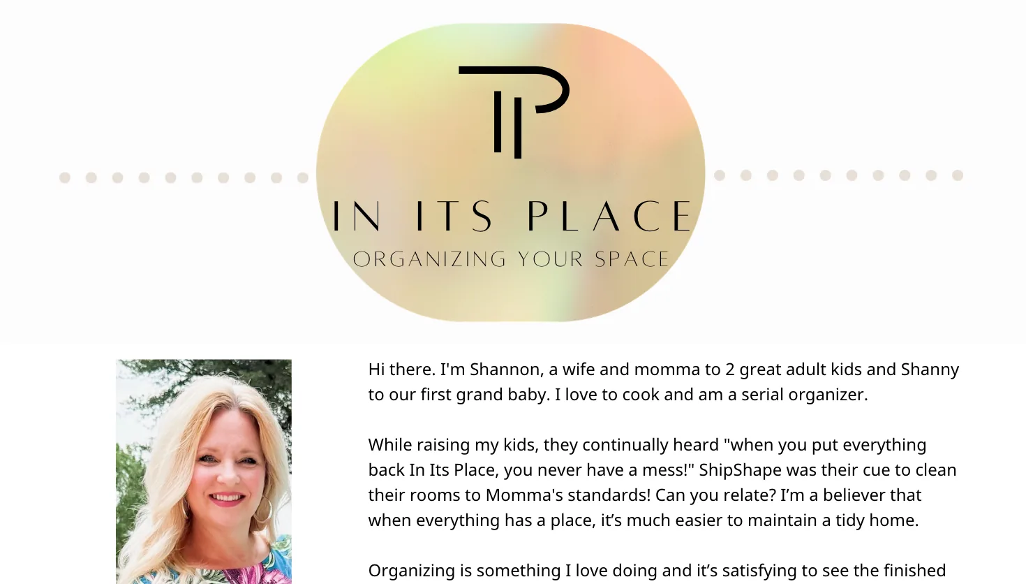 In Its Place, Organizing Your Space in Oklahoma City Area website screenshot