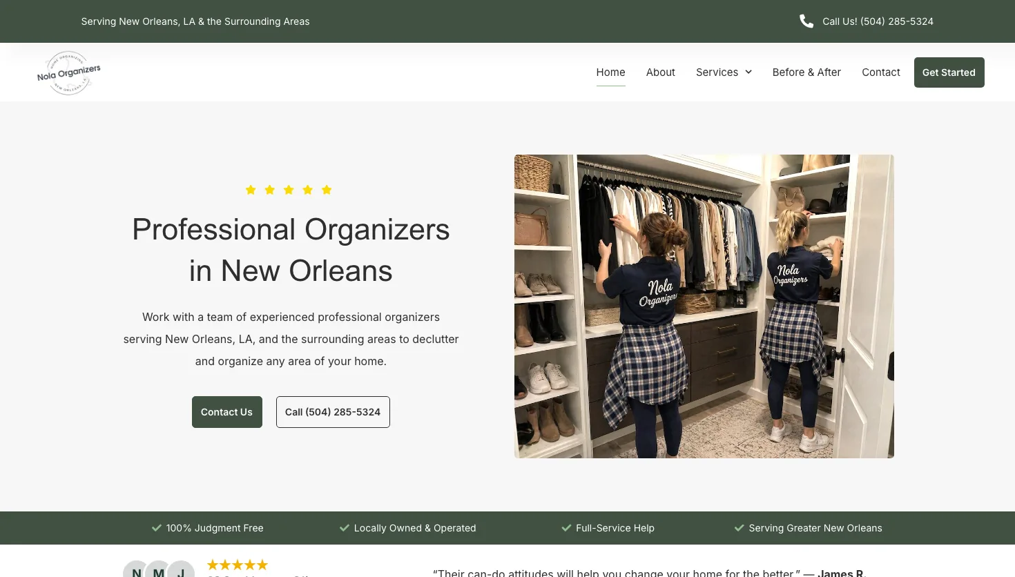 Nola Organizers website screenshot