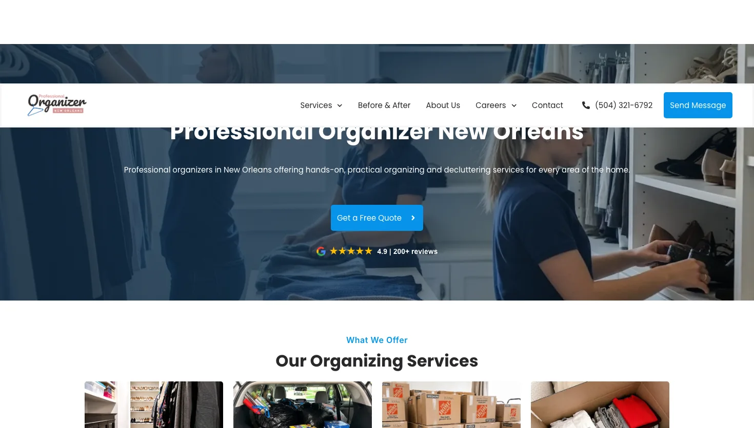 Professional Organizer New Orleans website screenshot