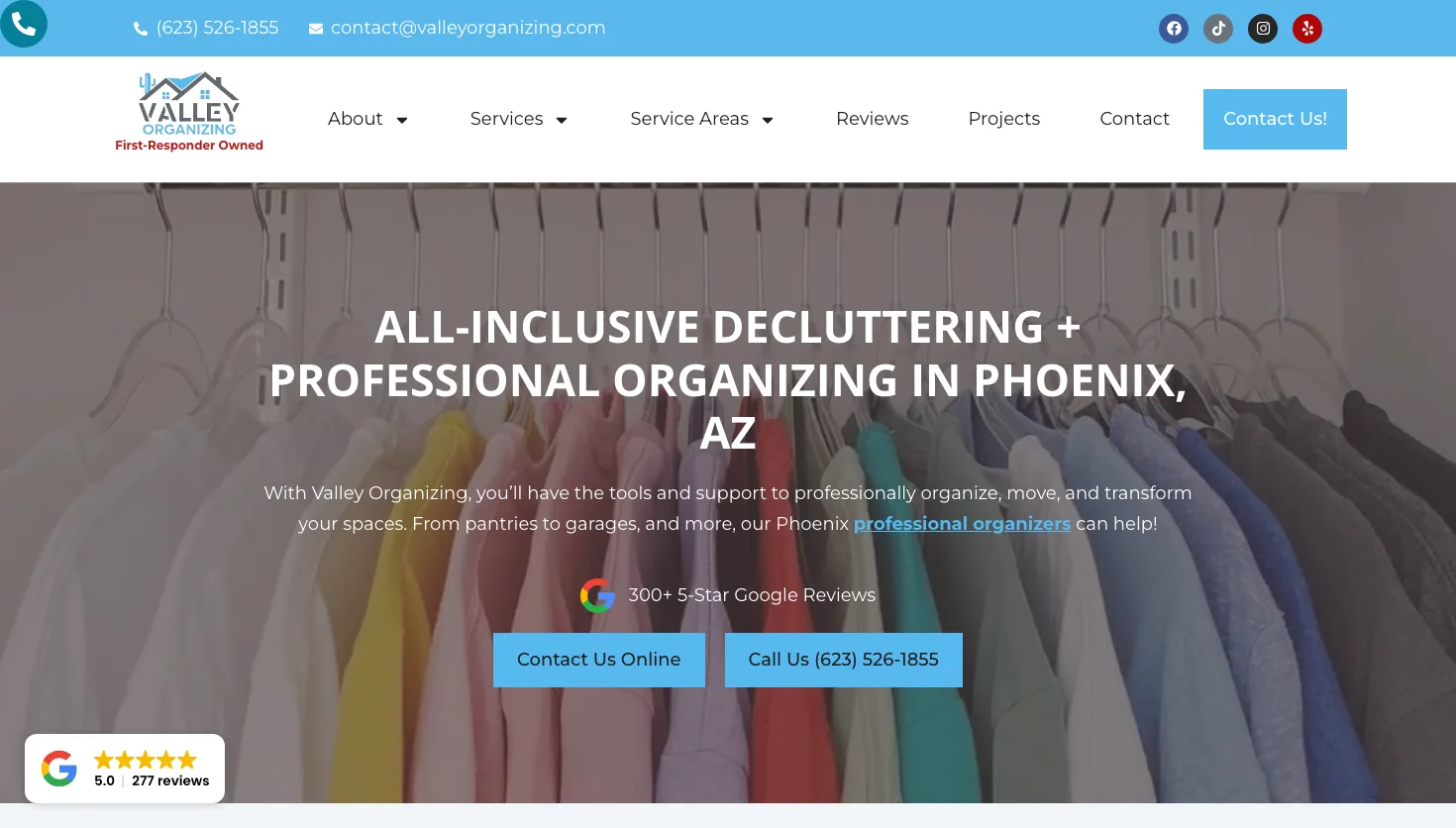 Valley Organizing | Professional Organizing and Decluttering website screenshot