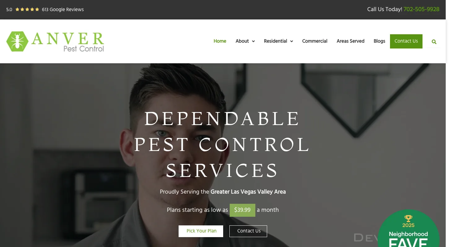 Anver Pest Control website screenshot