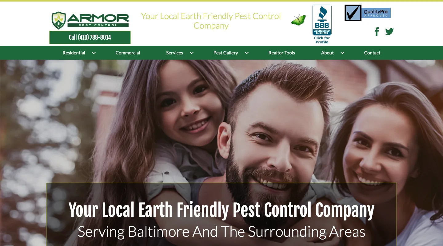 Armor Pest Control, Inc. website screenshot