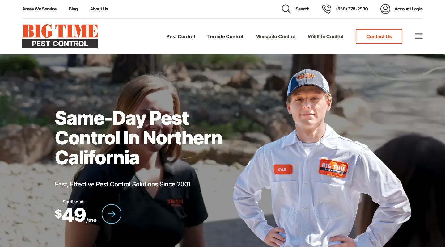 Big Time Pest Control website screenshot