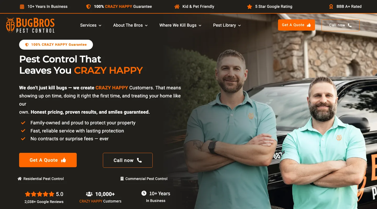 BugBros Pest Control website screenshot
