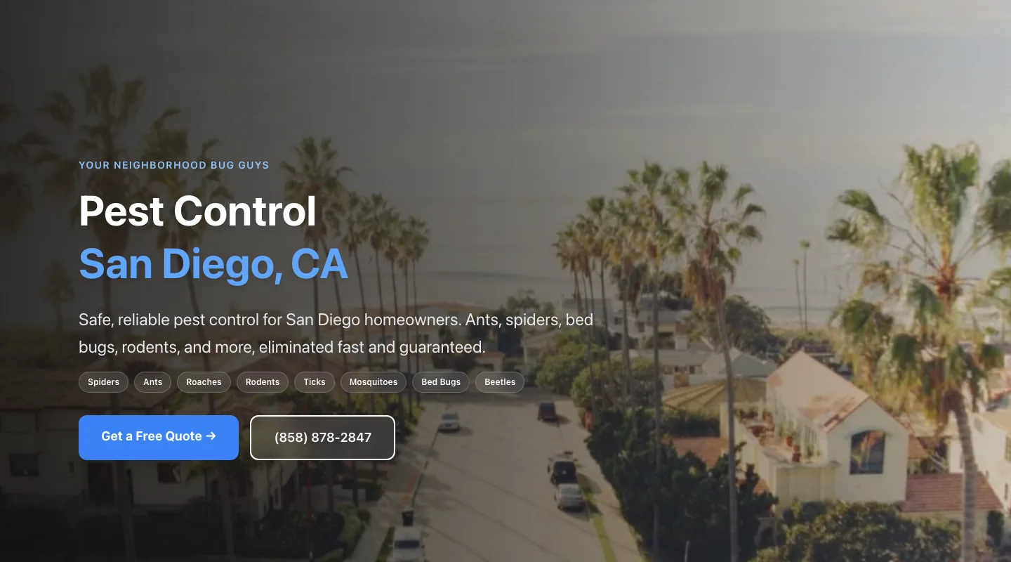 Neighbors Pest Solutions website screenshot