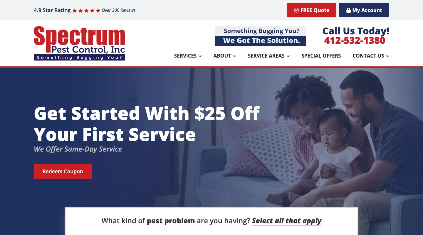 Spectrum Pest Control website screenshot