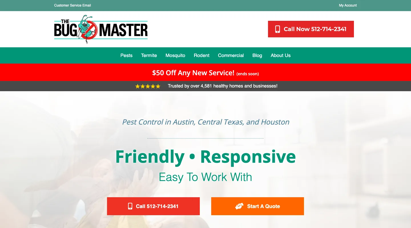 The Bug Master website screenshot
