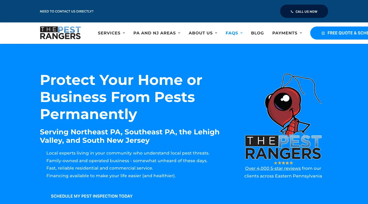 The Pest Rangers Lehigh Valley: Termite and Pest Control website screenshot