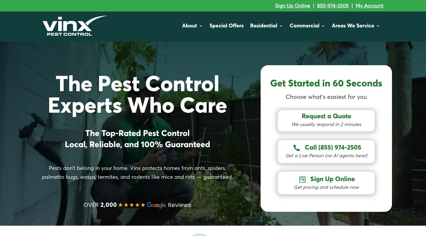 Vinx Pest Control - Virginia Beach website screenshot