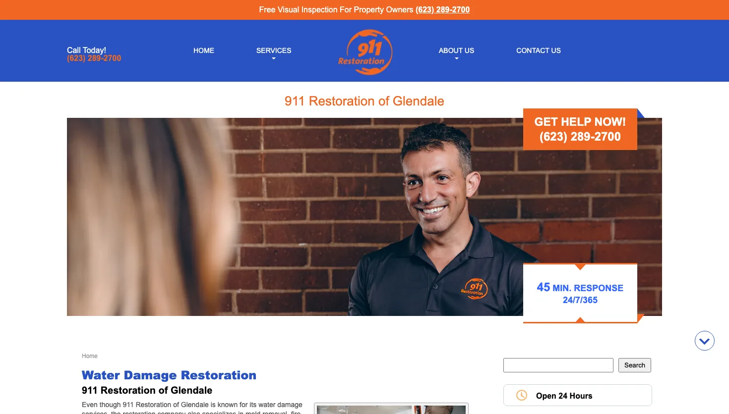 911 Restoration of Glendale website screenshot