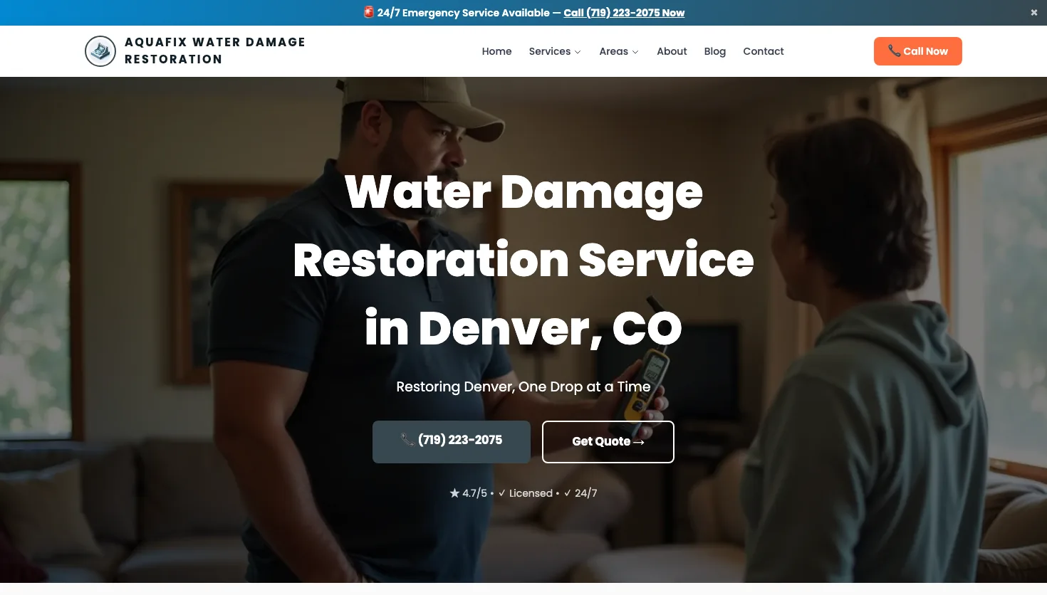 AquaFix Water Damage Restoration website screenshot