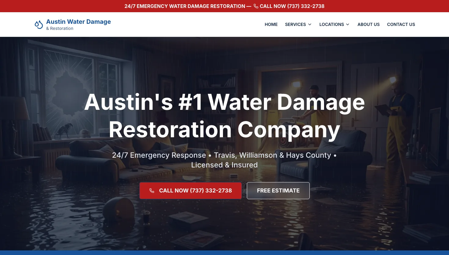 Austin Water Damage & Restoration website screenshot