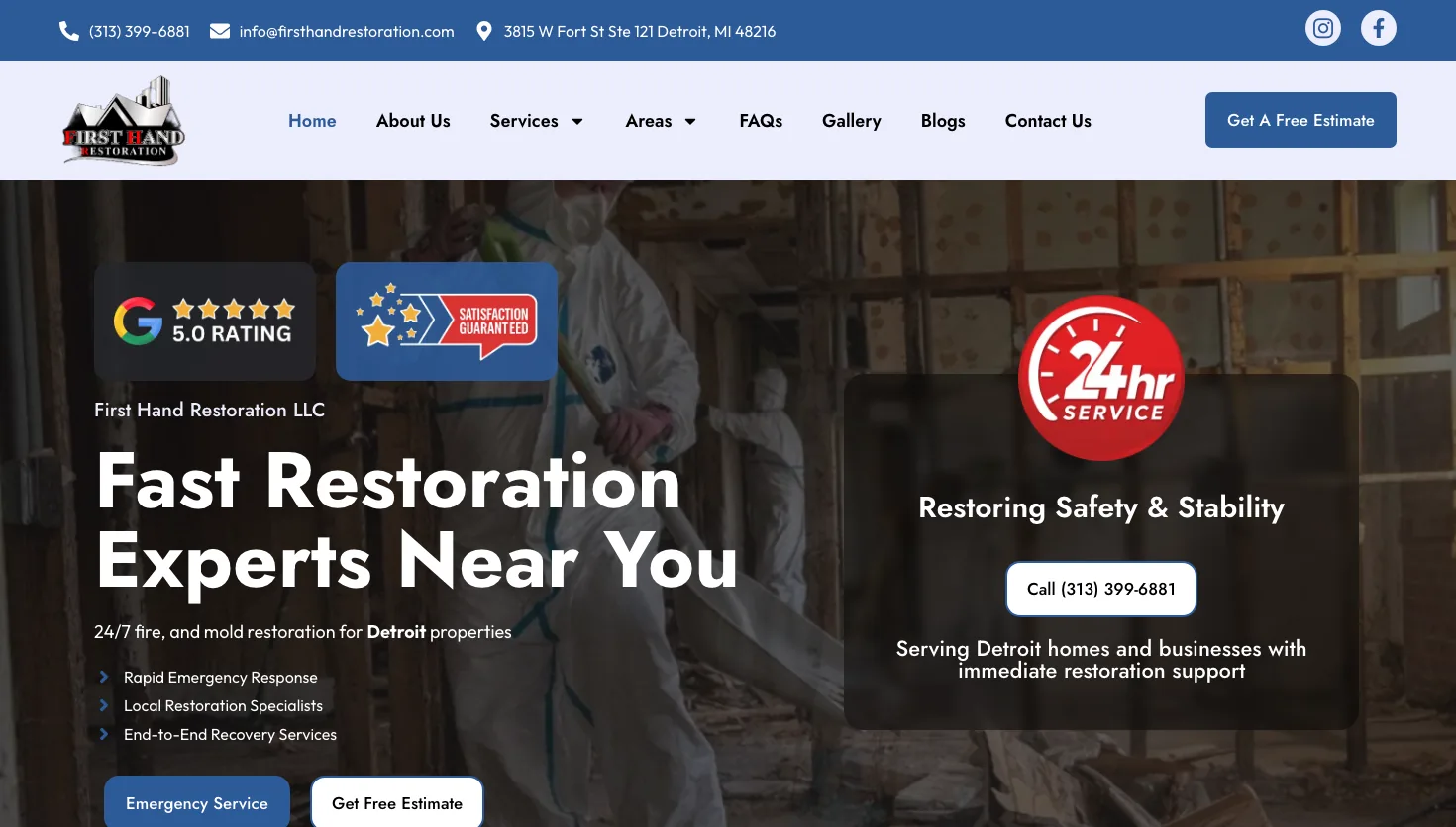 First Hand Restoration, LLC website screenshot
