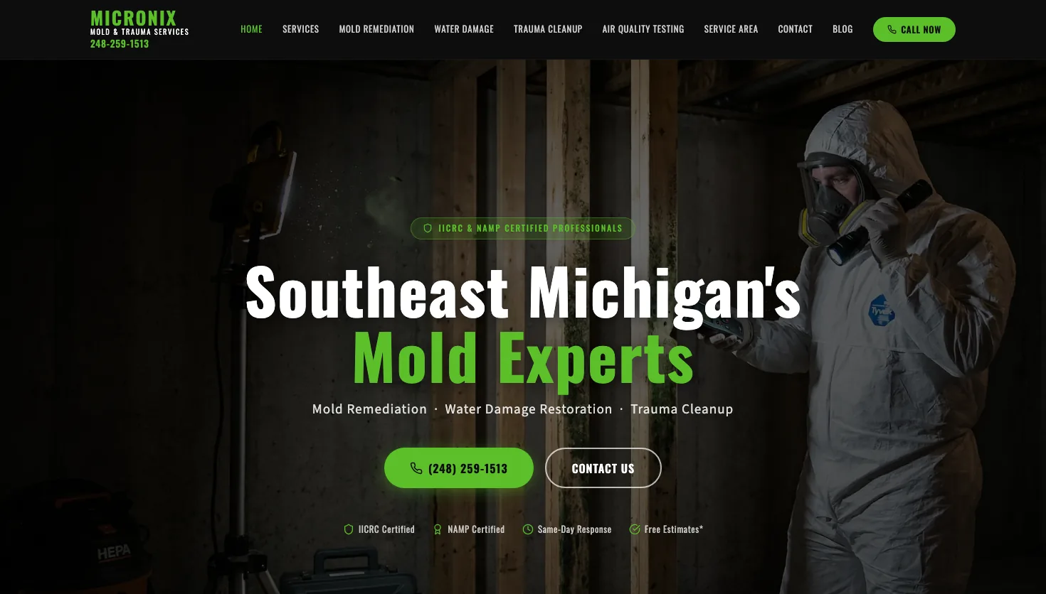 Micronix Mold & Trauma Services LLC website screenshot