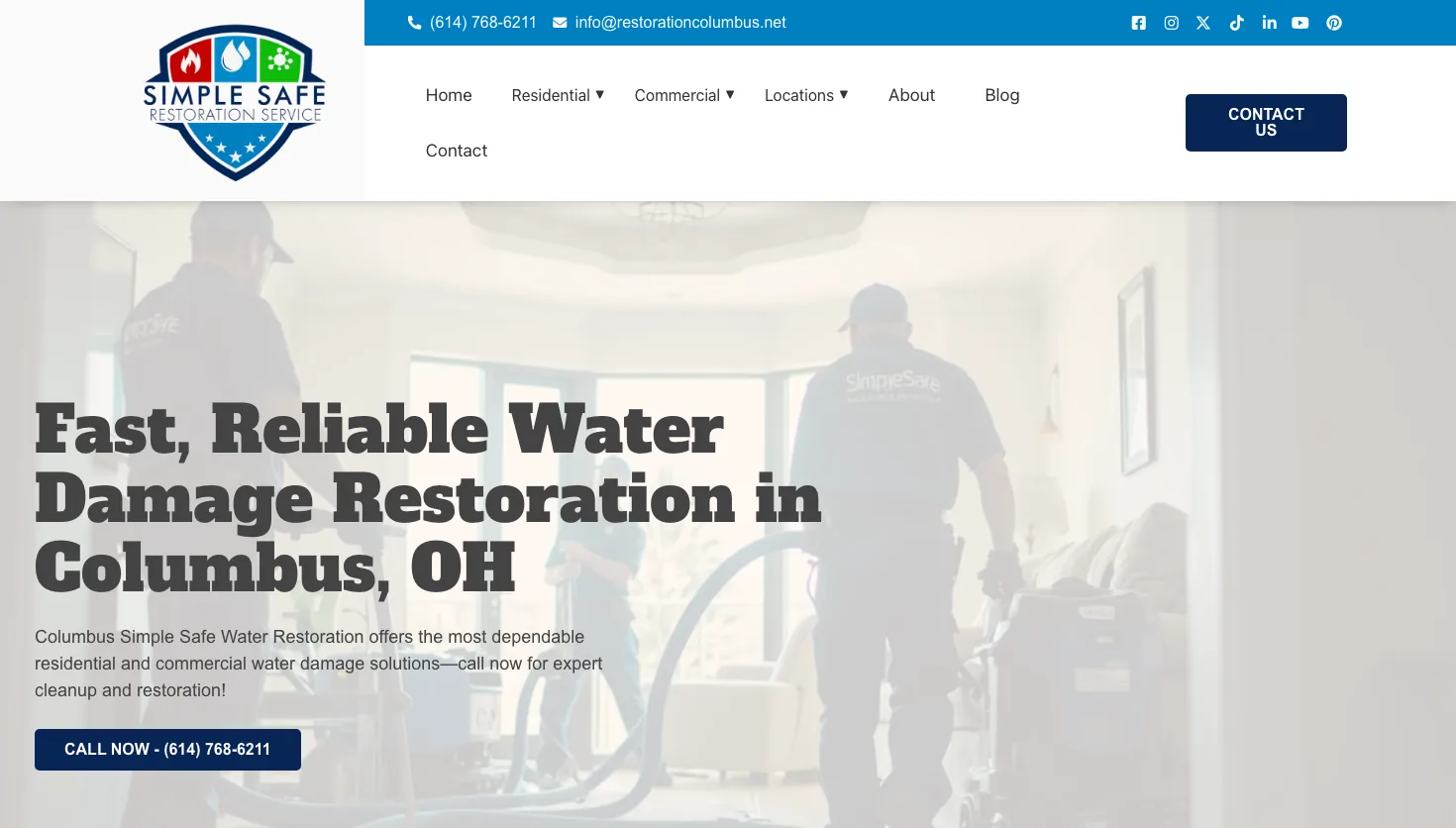 Simple Safe Water Restoration website screenshot