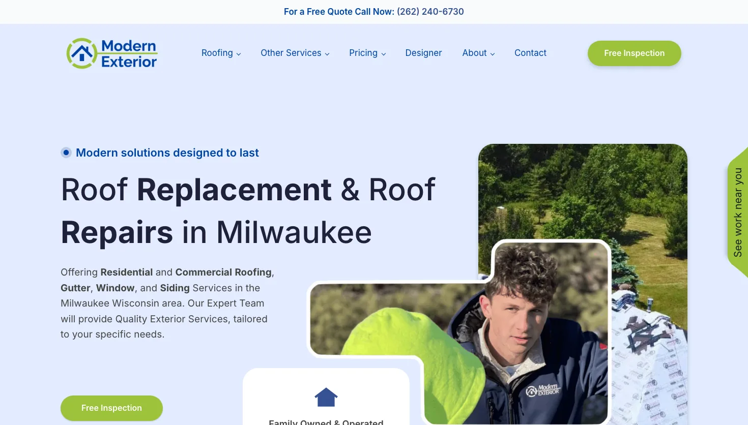 Modern Exterior Roofing website screenshot